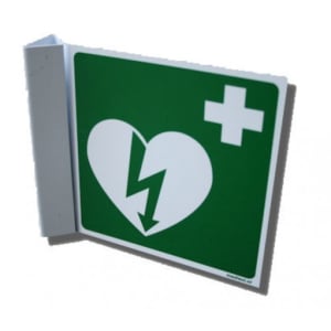 AED-pictogram op bord haaks 15x15cm